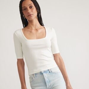 Marine Layer Lexi Rib White Ribbed Square Neck Tee Size L Tencel Blend